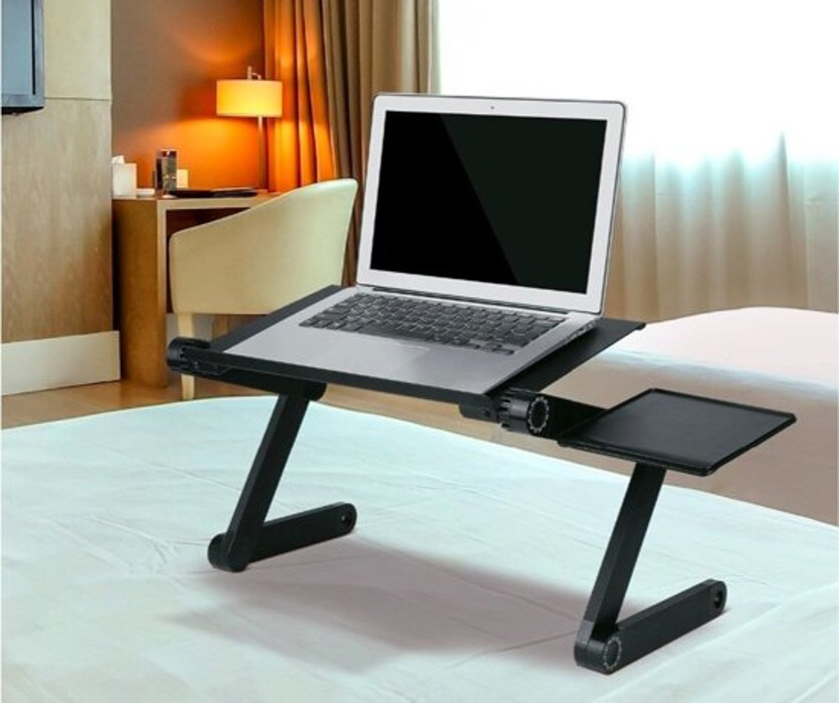 Laptop Houder | Laptop Standaard | Laptop Tafel | Notebook Standaard | Verstelbare & Opvouwbare Laptop Standaard | Inclusief muismat | Zwart